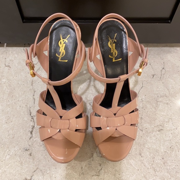 SAINT LAURENT Patent Tribute 75 Platform Sandals - Picture 2 of 16